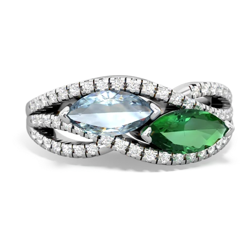 aquamarine-lab emerald double heart ring