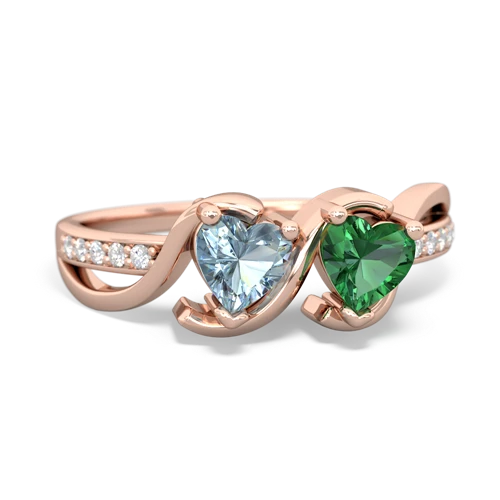 aquamarine-lab emerald double heart ring