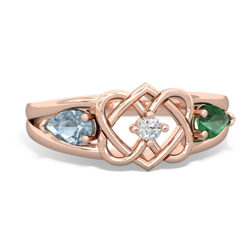 aquamarine-lab emerald double heart ring