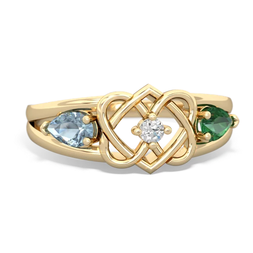 aquamarine-lab emerald double heart ring