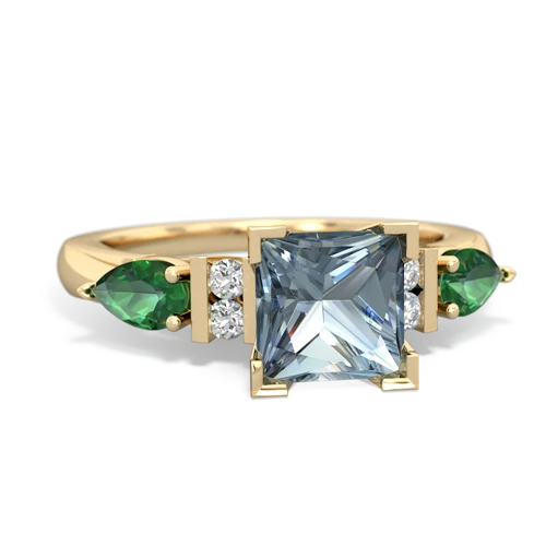 Aquamarine Genuine Aquamarine with Lab Created Emerald and Lab Created Emerald Engagement ring Ring