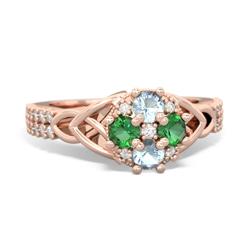 Aquamarine Genuine Aquamarine with Lab Created Emerald Celtic Knot Engagement ring Ring