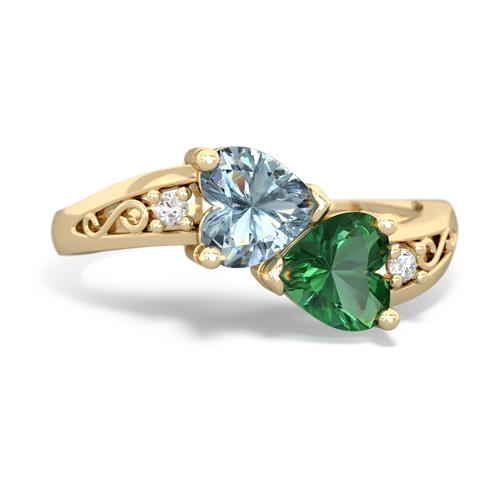 aquamarine-lab emerald filligree ring