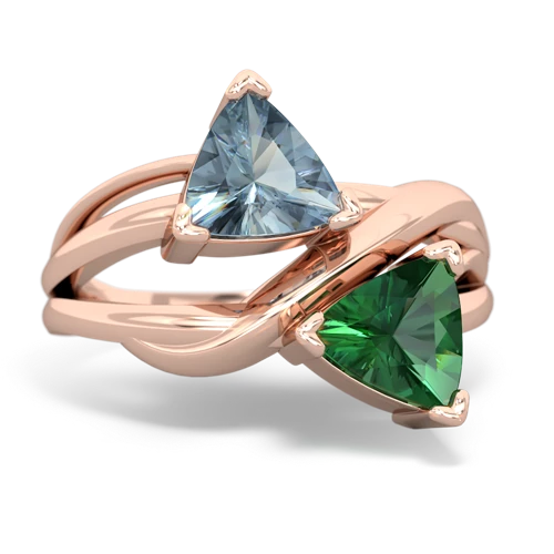 Aquamarine Genuine Aquamarine with Lab Created Emerald Split Band Swirl ring Ring