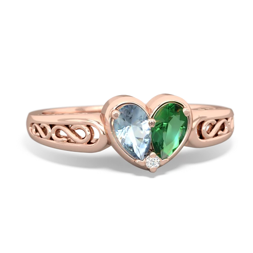 Aquamarine Genuine Aquamarine with Lab Created Emerald filligree Heart ring Ring