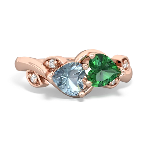 Aquamarine Genuine Aquamarine with Lab Created Emerald Floral Elegance ring Ring