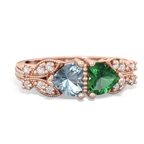 Aquamarine Genuine Aquamarine with Lab Created Emerald Diamond Butterflies ring Ring