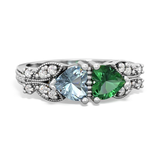 aquamarine-lab emerald keepsake butterfly ring