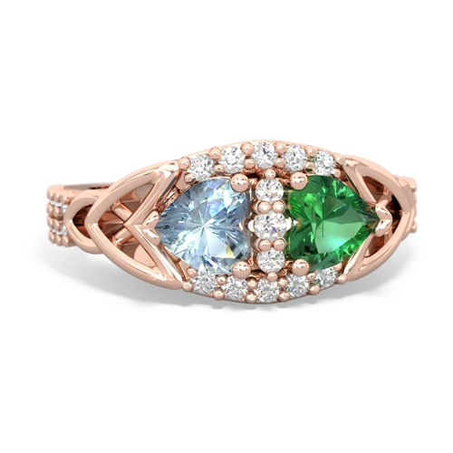 Aquamarine Genuine Aquamarine with Lab Created Emerald Celtic Knot Engagement ring Ring