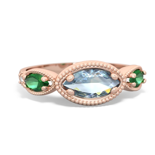 Aquamarine Genuine Aquamarine with Lab Created Emerald and  Antique Style Keepsake ring Ring