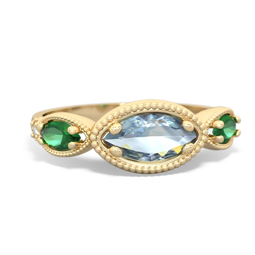 Aquamarine Genuine Aquamarine with Lab Created Emerald and Genuine Aquamarine Antique Style Keepsake ring Ring