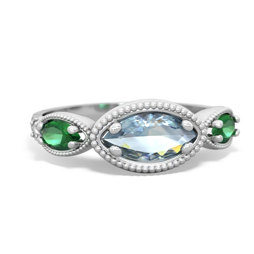 aquamarine-lab emerald milgrain marquise ring
