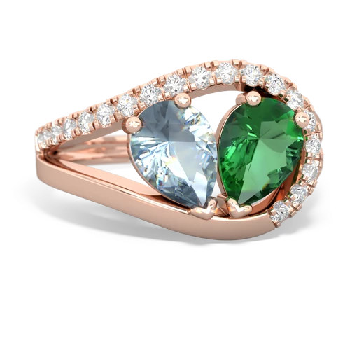 Aquamarine Genuine Aquamarine with Lab Created Emerald Nestled Heart Keepsake ring Ring