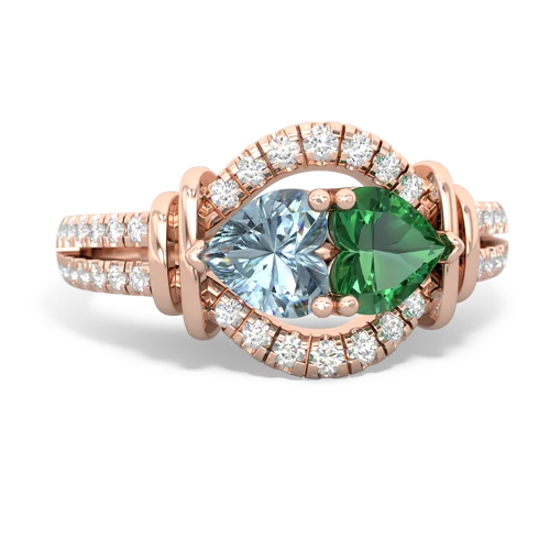 Aquamarine Genuine Aquamarine with Lab Created Emerald Art-Deco Keepsake ring Ring