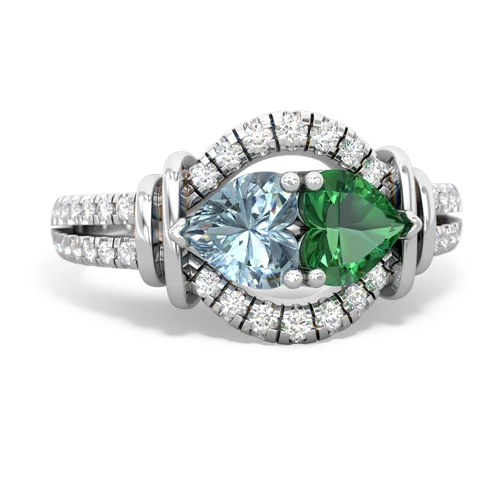 aquamarine-lab emerald pave keepsake ring