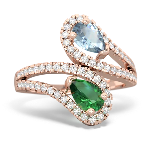 Aquamarine Genuine Aquamarine with Lab Created Emerald Diamond Dazzler ring Ring