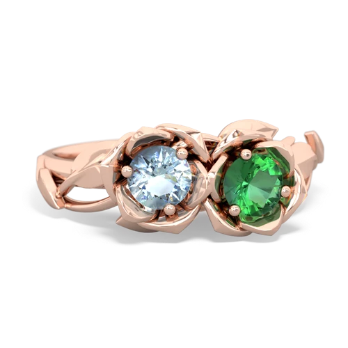 Aquamarine Genuine Aquamarine with Lab Created Emerald Rose Garden ring Ring