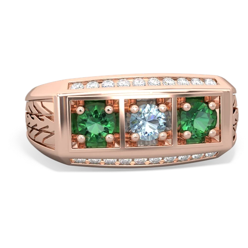 aquamarine-lab emerald three stone ring