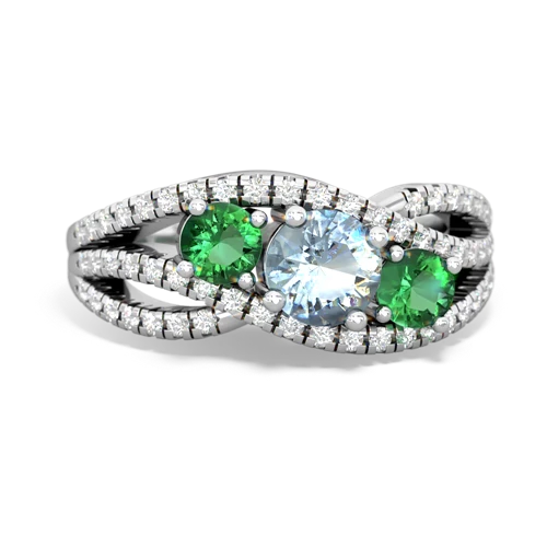 aquamarine-lab emerald three stone pave ring