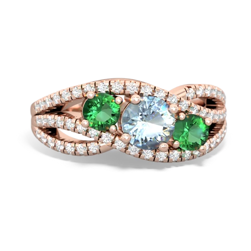 aquamarine-lab emerald three stone pave ring