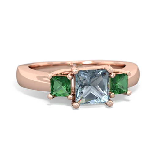 Aquamarine Genuine Aquamarine with Lab Created Emerald and  Three Stone Trellis ring Ring