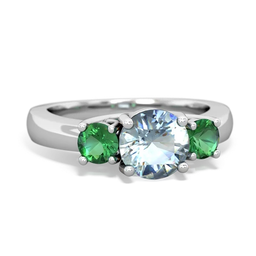 Aquamarine Genuine Aquamarine with Lab Created Emerald and Lab Created Emerald Three Stone Trellis ring Ring