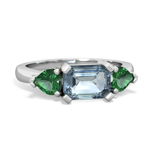 Aquamarine Genuine Aquamarine with Lab Created Emerald and Genuine Aquamarine Three Stone ring Ring