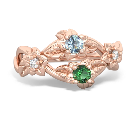 Aquamarine Genuine Aquamarine with Lab Created Emerald Sparkling Bouquet ring Ring