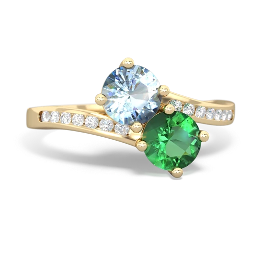 aquamarine-lab emerald two stone channel ring