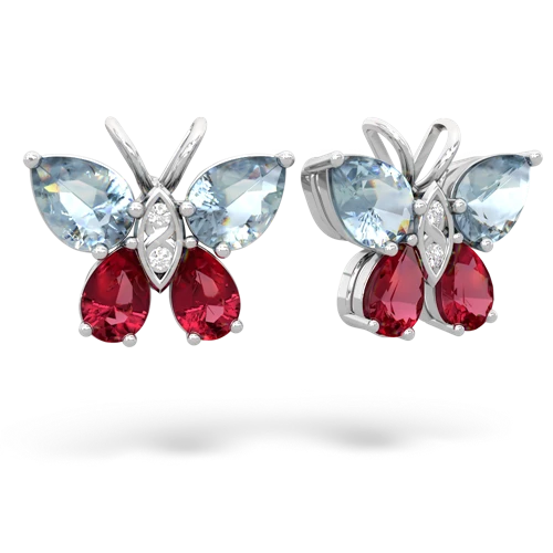 aquamarine-lab ruby butterfly earrings