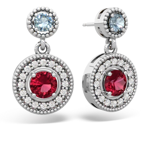 aquamarine-lab ruby halo earrings
