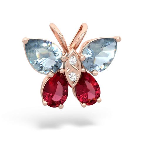 aquamarine-lab ruby butterfly pendant