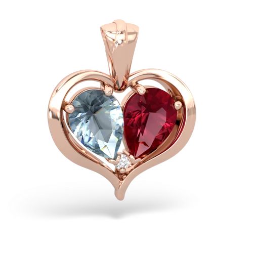 aquamarine-lab ruby half heart whole pendant