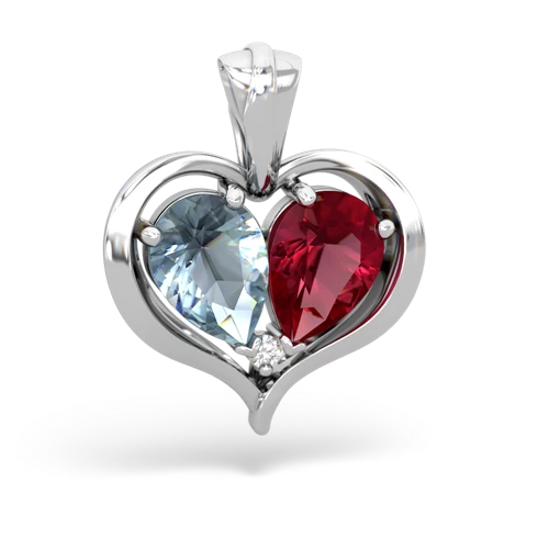 aquamarine-lab ruby half heart whole pendant