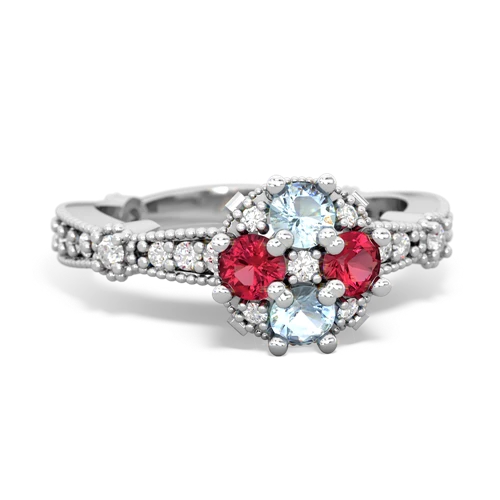 aquamarine-lab ruby art deco engagement ring