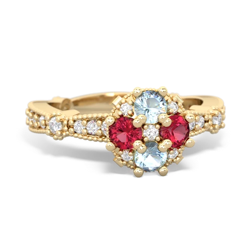 aquamarine-lab ruby art deco engagement ring