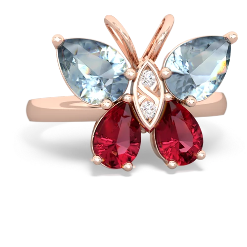 aquamarine-lab ruby butterfly ring