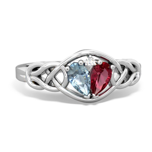aquamarine-lab ruby celtic knot ring