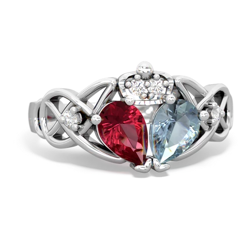 aquamarine-lab ruby claddagh ring