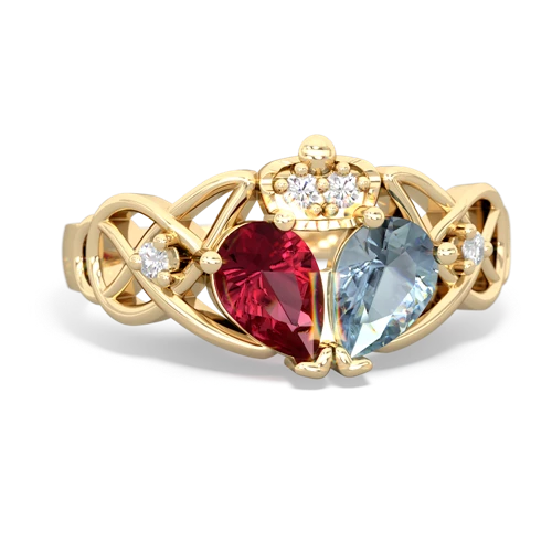 aquamarine-lab ruby claddagh ring