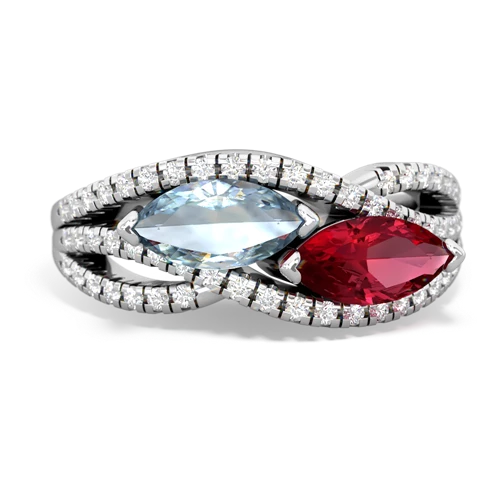 aquamarine-lab ruby double heart ring