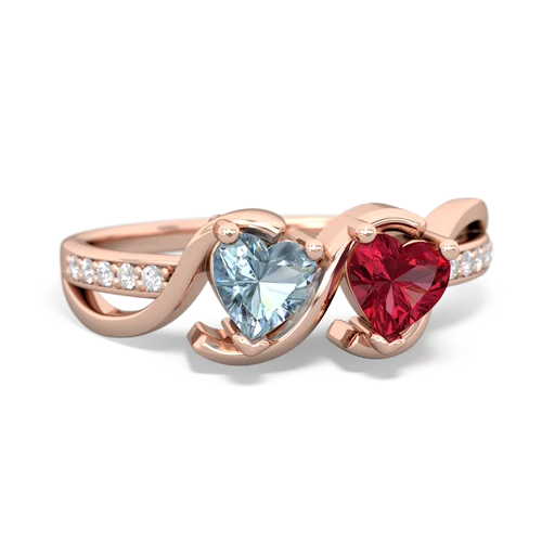 aquamarine-lab ruby double heart ring