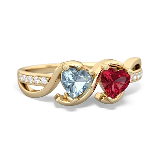 aquamarine-lab ruby double heart ring