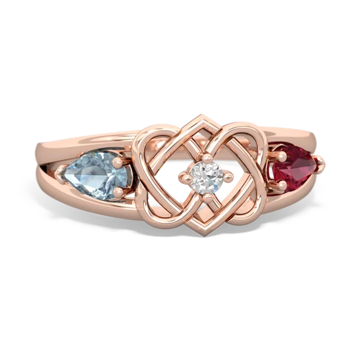 aquamarine-lab ruby double heart ring