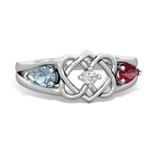 aquamarine-lab ruby double heart ring