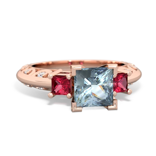 aquamarine-lab ruby engagement ring