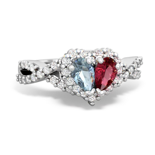 aquamarine-lab ruby engagement ring