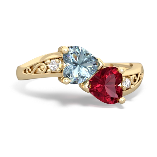 aquamarine-lab ruby filligree ring