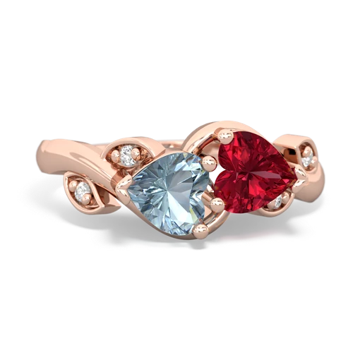 aquamarine-lab ruby floral keepsake ring