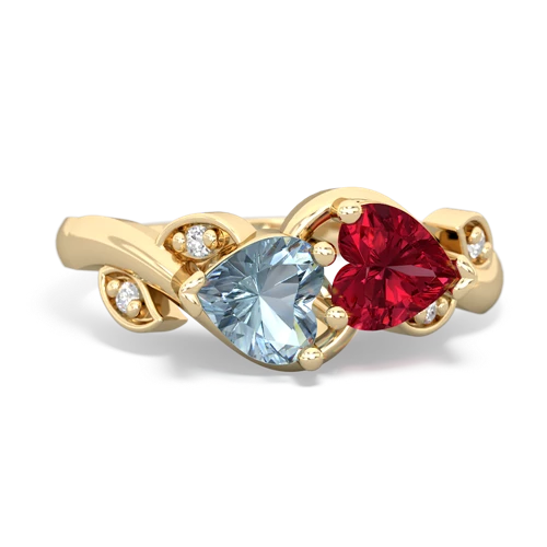 aquamarine-lab ruby floral keepsake ring